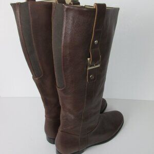 Lands' End Tall Boots Women's 8.5 Cognac Brown Leather Riding Zip Up 90s Vtg